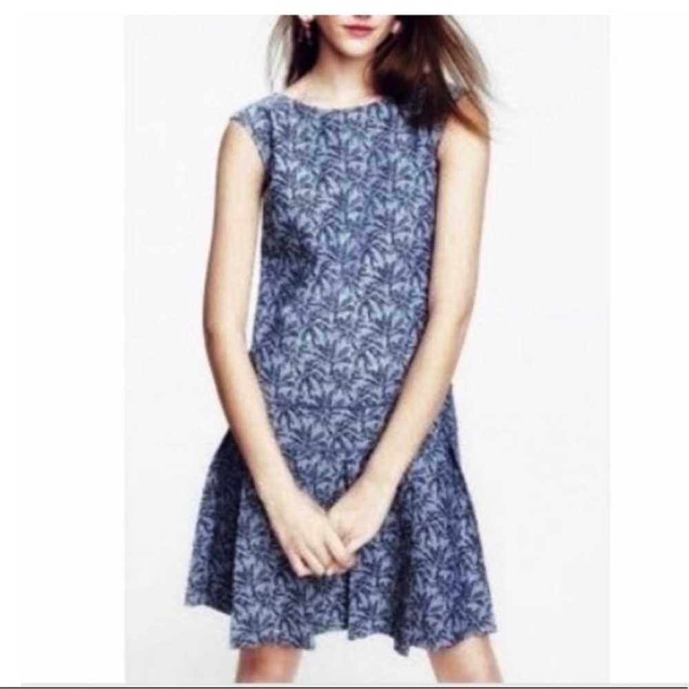Navy & chambray drop waist palm tree motif dress from J Crew